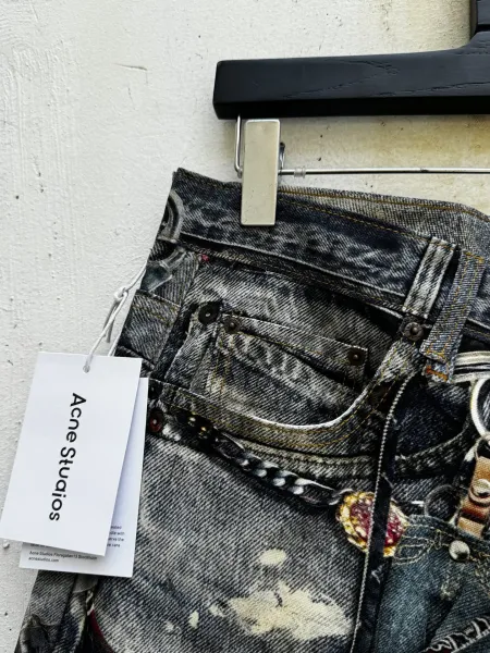 Acne Studios Distressed Denim Shorts with Chain Embellishments Blue - 18