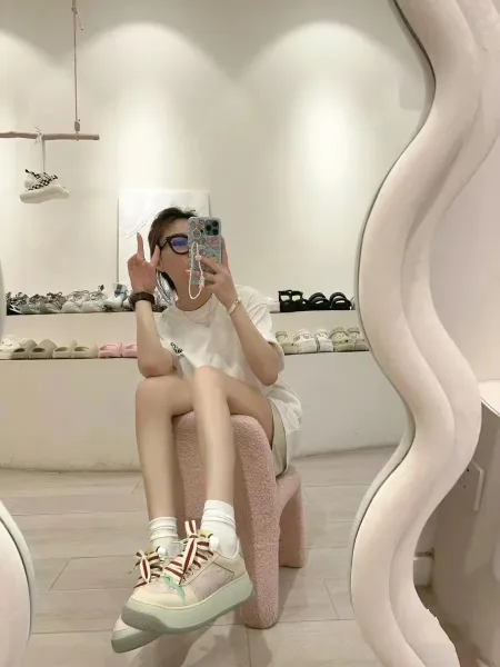 Gucci Rhyton Sneakers with Web Stripe Laces in Mint Green and Beige - 2