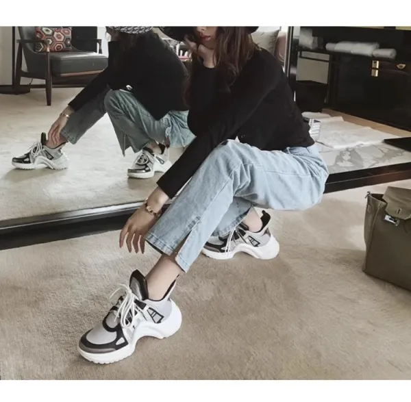 Louis Vuitton Archlight Sneakers White Green Check Scarf Detail Chunky Sneakers - 11