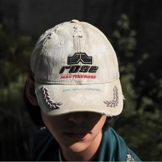 Martine Rose Hats Washed distressed embroidered baseball cap product detail image 26