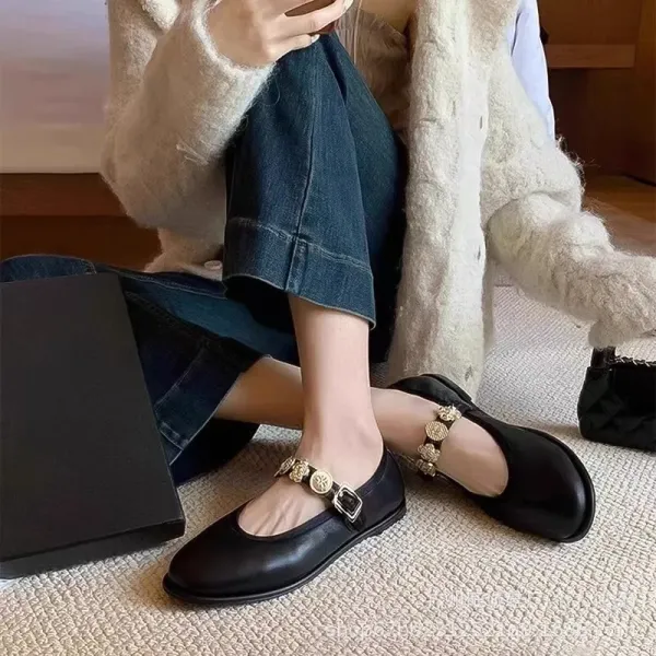 Versace Medusa Mary Jane White Leather Flats - 2