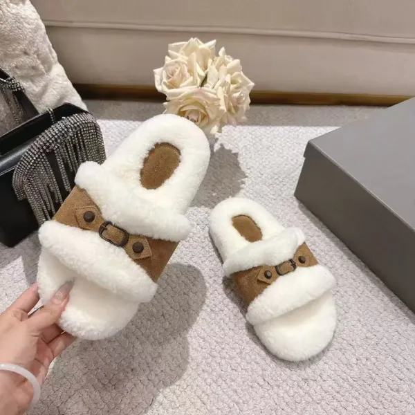 UGG Fluff Slide White Suede Shearling Slippers - 5