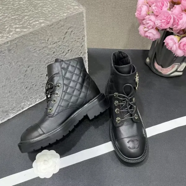 Chanel Combat Boots Black Quilted Leather Ankle Boots - 13