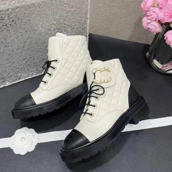 Chanel Combat Boots Black Quilted Leather Ankle Boots - 19