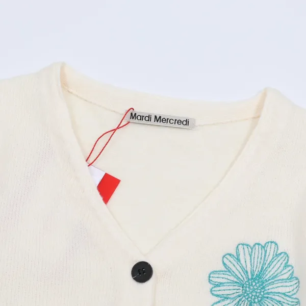 Maison Margiela Flower Embroidered Cream Cardigan - 9