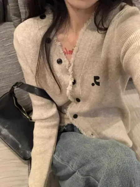 Play Comme des Garçons Music Note Cardigan Beige Sweater - 21