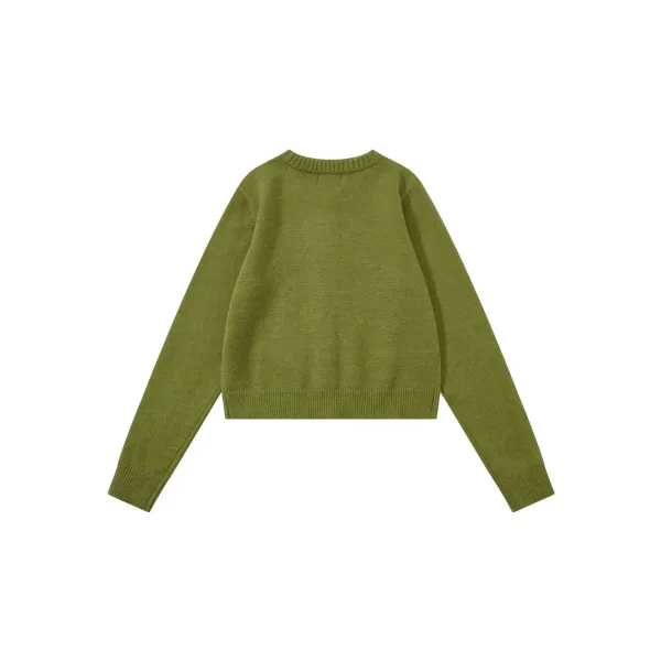 Mian Litt Olive Green Cropped Knit Cardigan - 11
