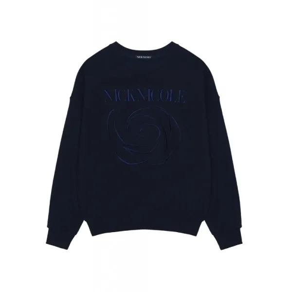 Nick Nicole Rose Embroidered Navy Sweatshirt - 1