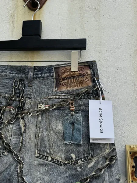 Acne Studios Distressed Denim Shorts with Chain Embellishments Blue - 21