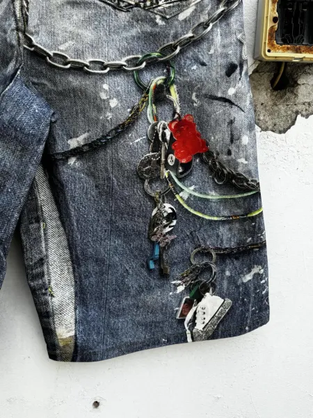 Acne Studios Distressed Denim Shorts with Chain Embellishments Blue - 22