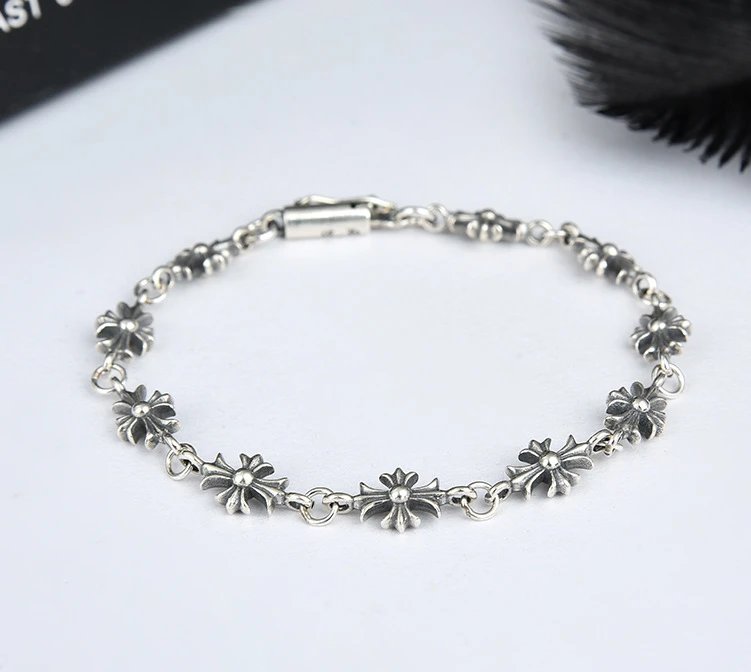 Chrome Hearts Jewelry Cross and Floral Chain Bracelet — C31 Silver