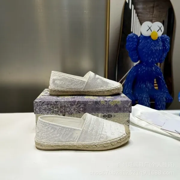 Design Embroidered Espadrille Slippers White Beige - 7
