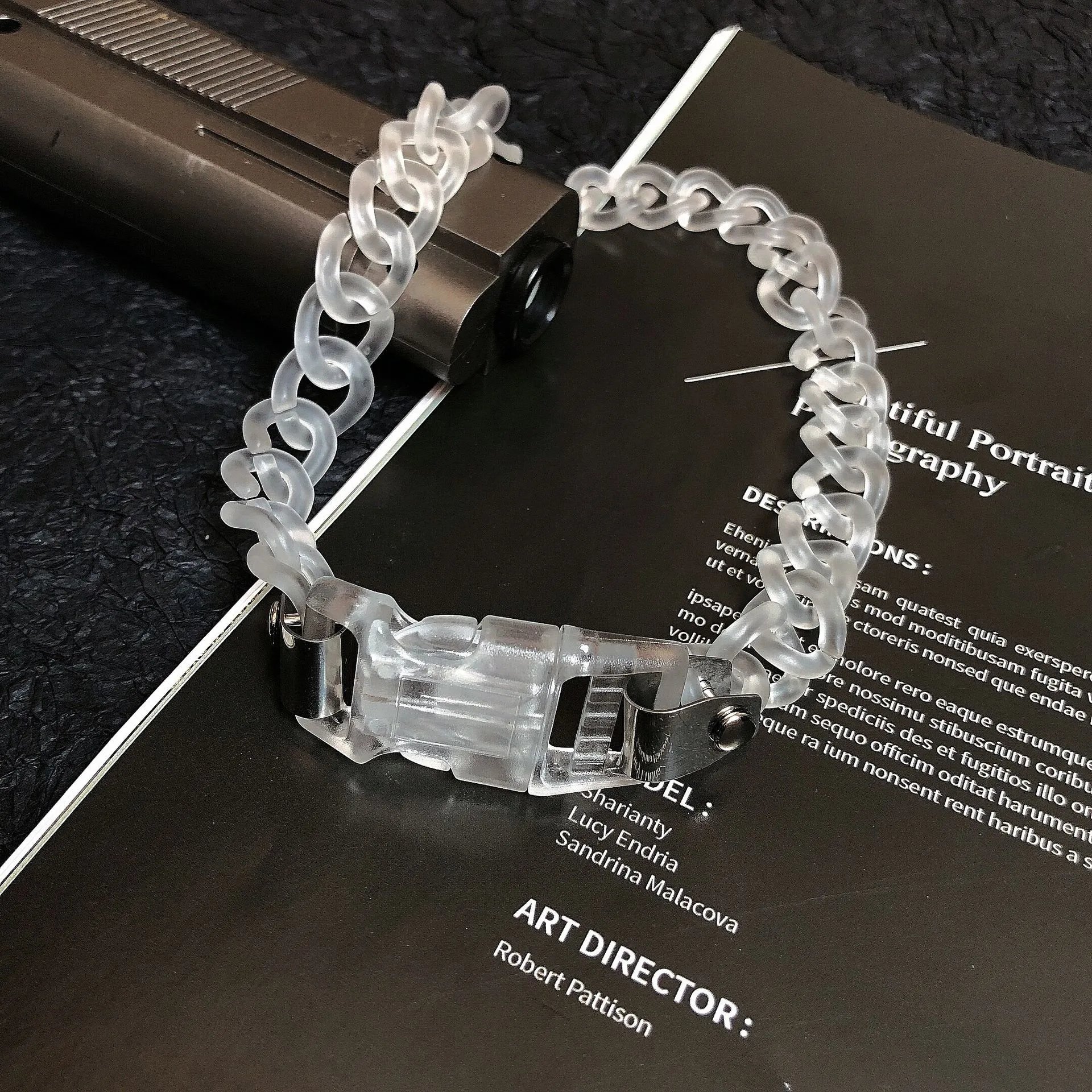 Transparent Acrylic Chain Clip Bracelet with Sculptural Bust Accessory - 10