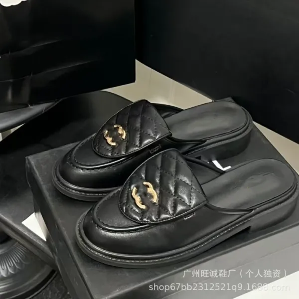 Chanel-inspired Quilted Loafers Black Slip-On Mules - 19