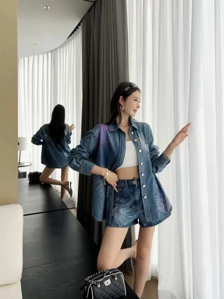 Dior Feather-Embroidered Denim Shirt Blue - 2