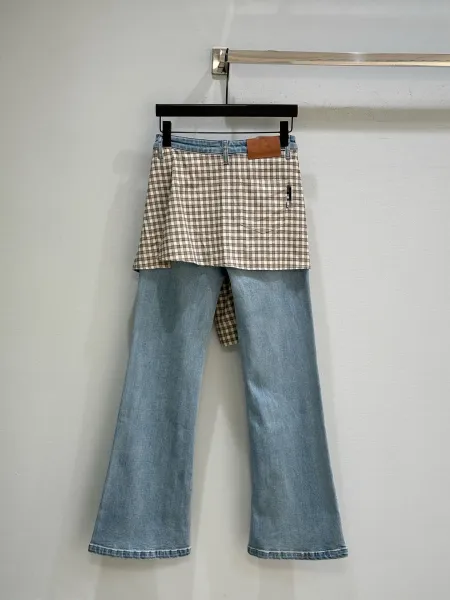 Gallery Dept. Patchwork Flare Jeans with Gingham Shirt Tie Detail Blue Jeans - 4