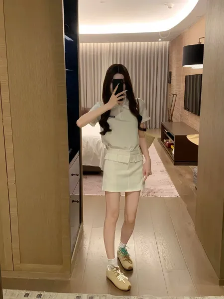 Dior J'Adior Pleated Skirt Set Off-White Polo and Mini Skirt - 5