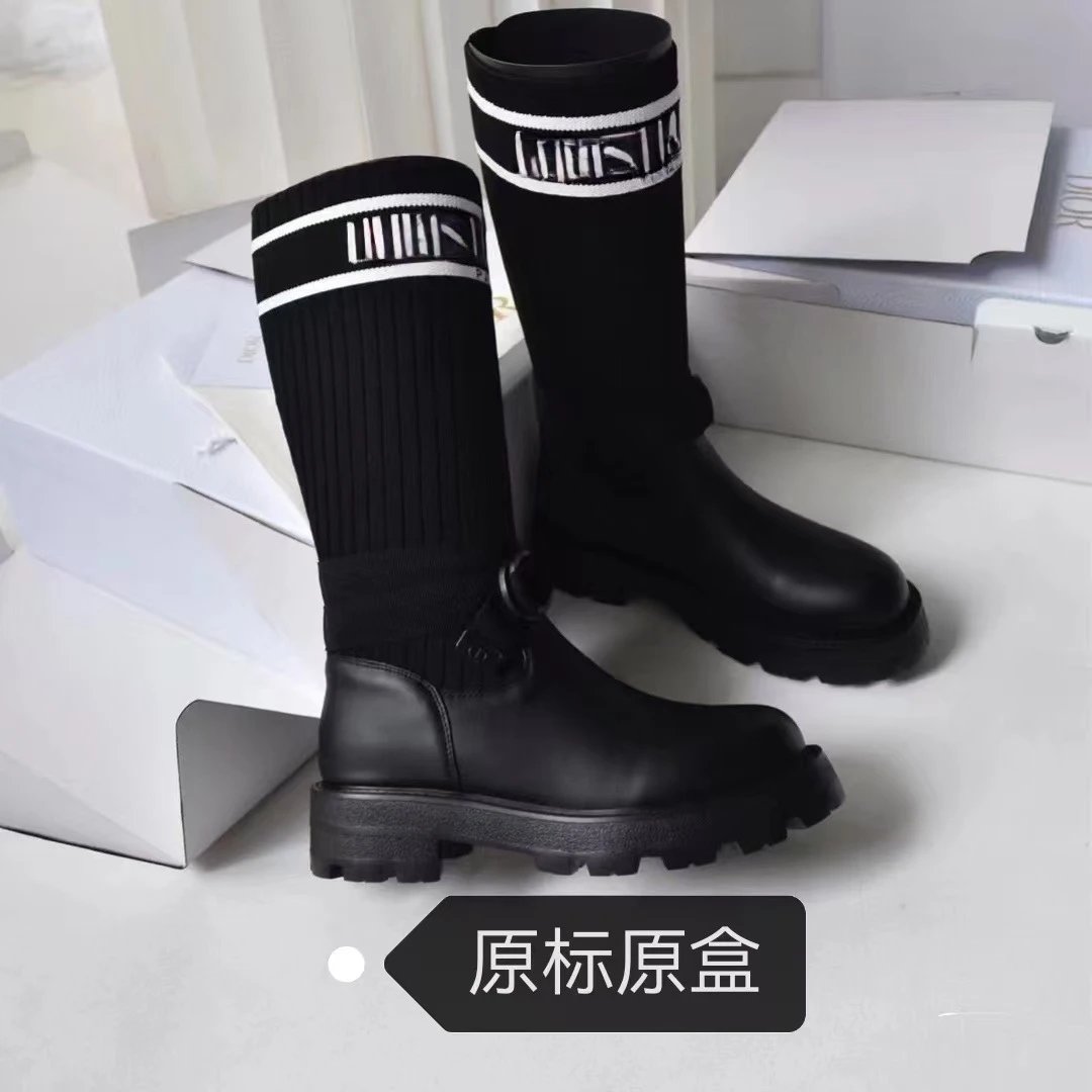 Dior Sock Boots Black Knit-Top Chunky Sole Boots - 8