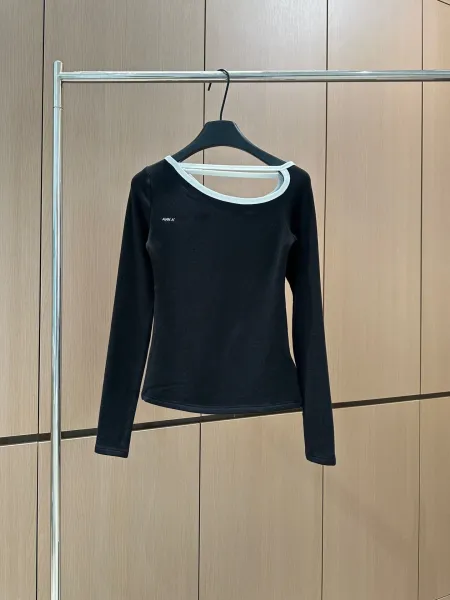 ANNA' Cut-Out Neck Long Sleeve Top Black - 5