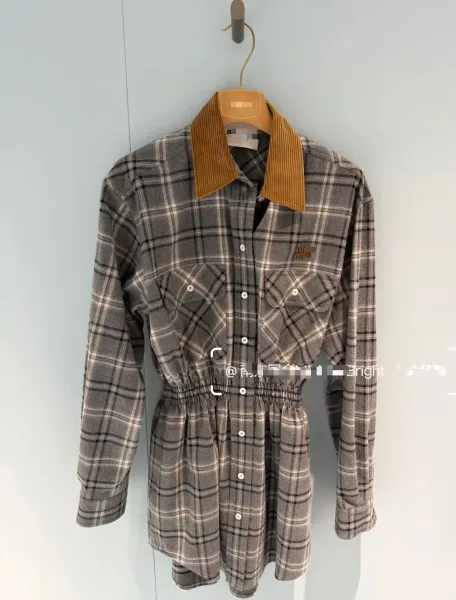 Burberry格纹高腰松紧腰短裙 Gray Plaid Pleated Skirt - 7
