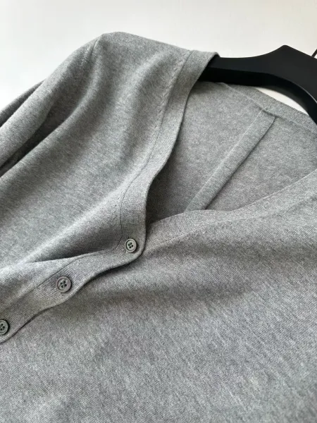 Minimalist V-Neck Cardigan in Gray, White, and Black - 8