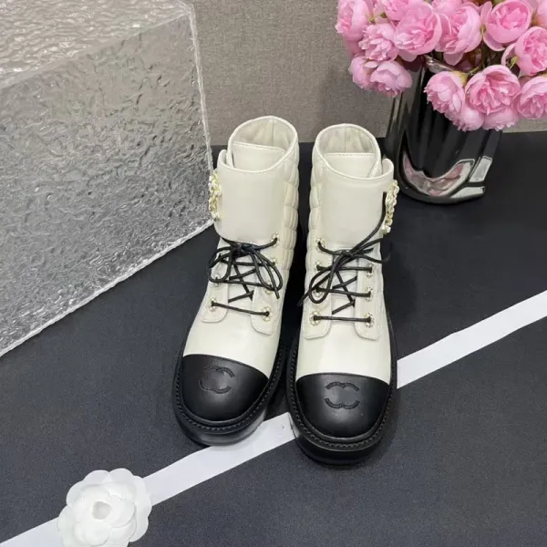 Chanel Combat Boots Black Quilted Leather Ankle Boots - 17