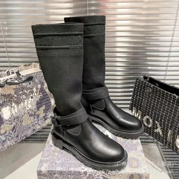 Off-White x Missoni Collaboration Logo Print Knee Boots Black/Beige - 18