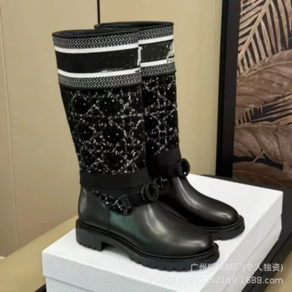 Off-White x Missoni Collaboration Logo Print Knee Boots Black/Beige - 27