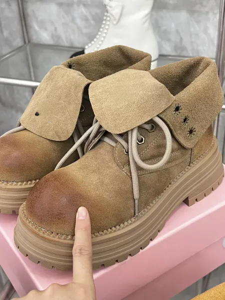Saint Tears Daisy Embroidery Suede Platform Boots Tan - 7