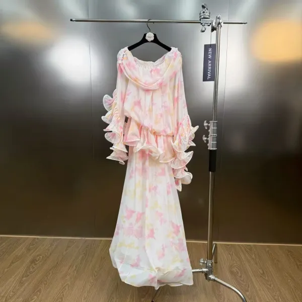 WOMANBY A VOYVES Ruffled Tiered Tie-Dye Maxi Dress - 8