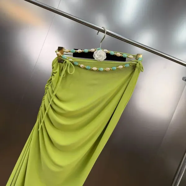 Lime Green Beaded Ruched Two-Piece Set - 14