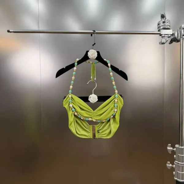Lime Green Beaded Ruched Two-Piece Set - 19