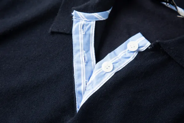 Miu Miu Logo-Embroidered Navy Knit Polo Sweater - 7