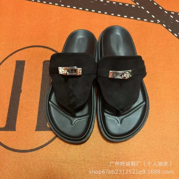 Hermès Oran Slide White and Black Leather Sandals - 11