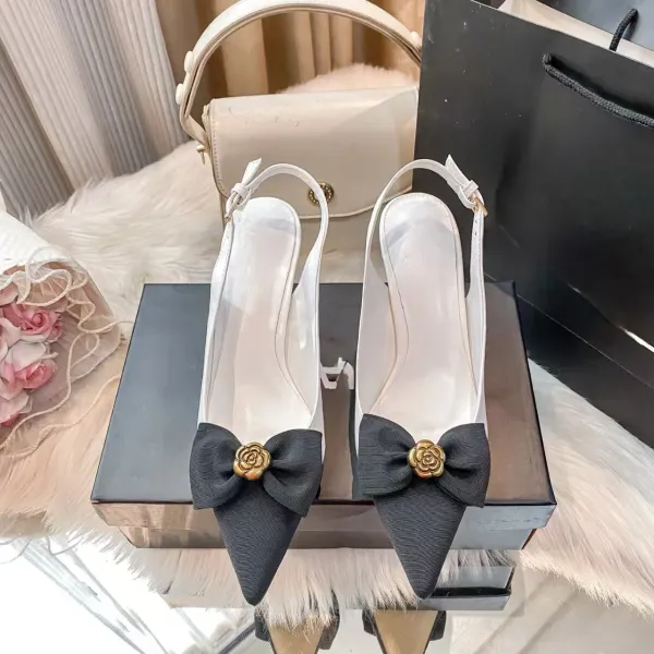 Dior J'Adior Slingback Heels Black Bow White Leather - 7