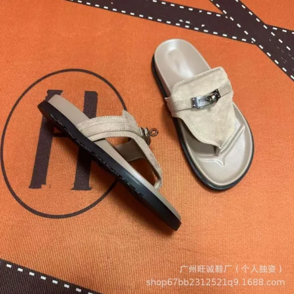 Hermès Oran Slide White and Black Leather Sandals - 17