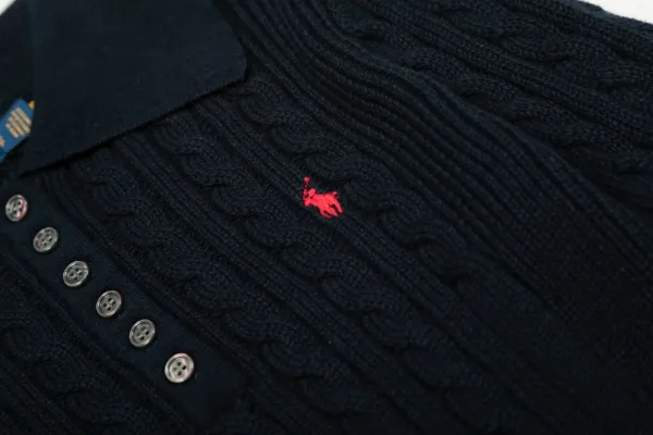 Ralph Lauren Cable Knit Polo Black Sweater - 7