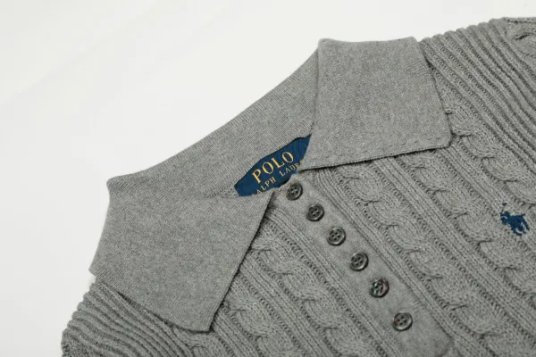 Ralph Lauren Cable Knit Polo Black Sweater - 15