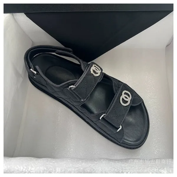 Chanel CC Logo Quilted Leather Sandals Black - 13