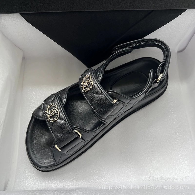 Chanel CC Logo Quilted Leather Sandals Black - 15