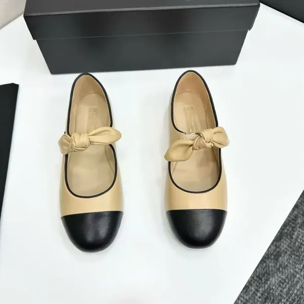 Chanel Ballerina Flats Beige and Black Two-Tone with Chain Bow - 7