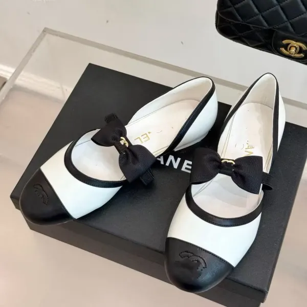 Chanel Ballerina Flats Beige and Black Two-Tone with Chain Bow - 15
