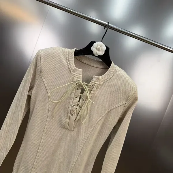 Gallery Dept. Lace-Up Denim Mini Dress Beige and Black - 14