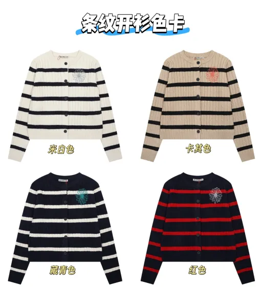 Mardi Mercredi Striped Cable Knit Cardigan with Embroidered Daisy Navy - 2