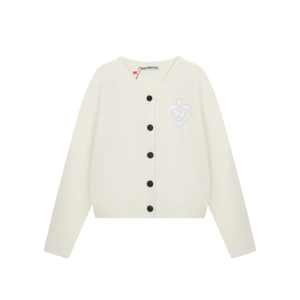Mardi Mercredi Heart Embroidered Beige Cardigan - 15