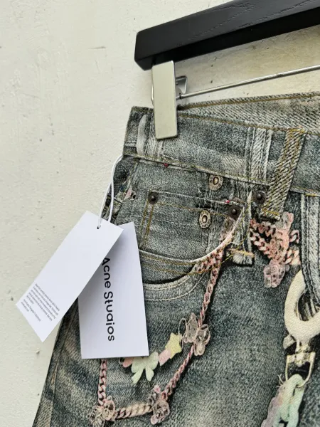 Acne Studios Distressed Denim Shorts with Chain Embellishments Blue - 6