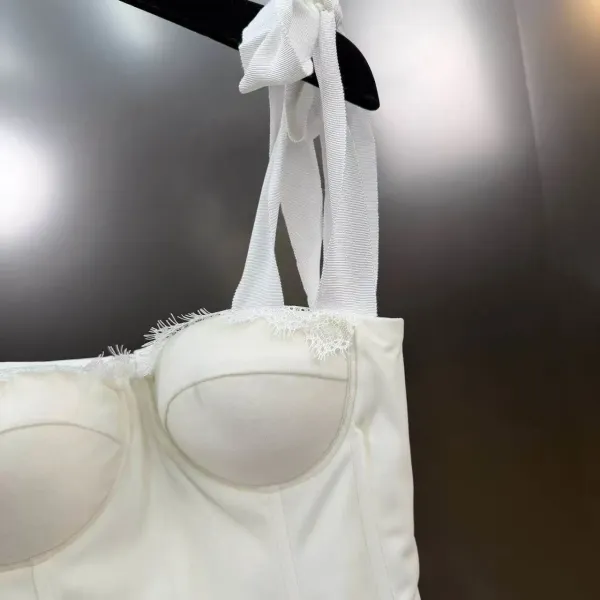 Chanel White Corset Top with Camellia Flower Detail - 6