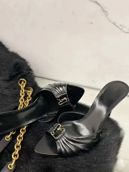 Saint Laurent Ruched Mule in Brown Leather Heels - 10