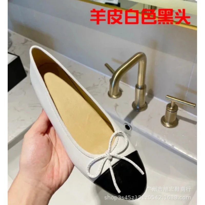 Chanel-Inspired Two-Tone Bow Flat White Black Shoes