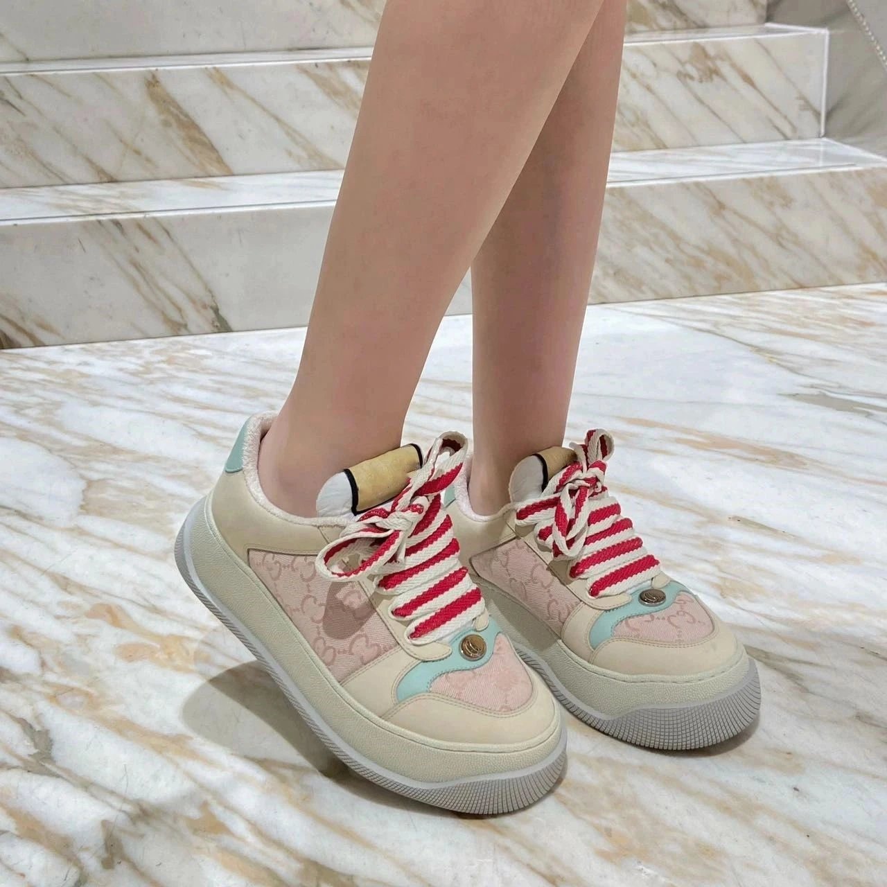 Off-White Diagonal Arrow Platform Sneakers Beige Brown White Sneakers - 6